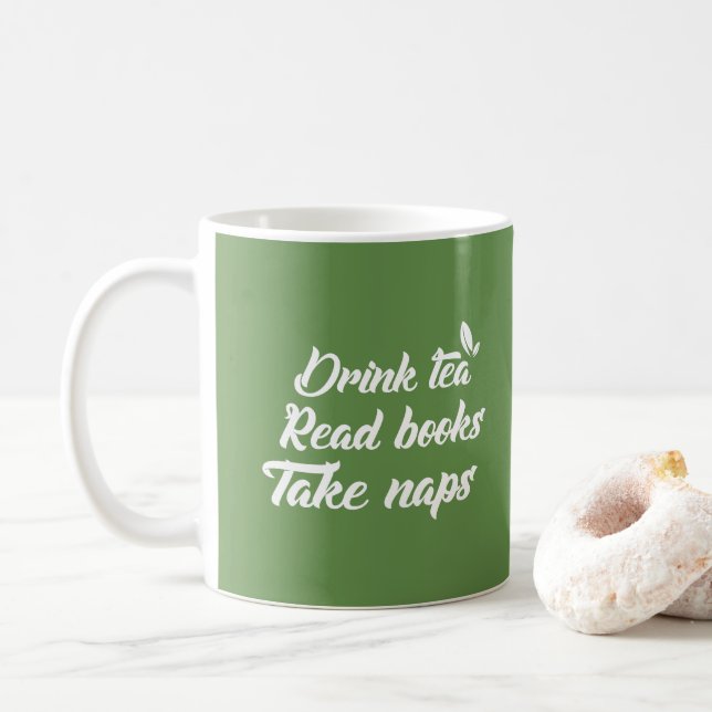 Lustiger grüner Tee - Getränk-Tee las Buch nehmen Kaffeetasse (Mit Donut)