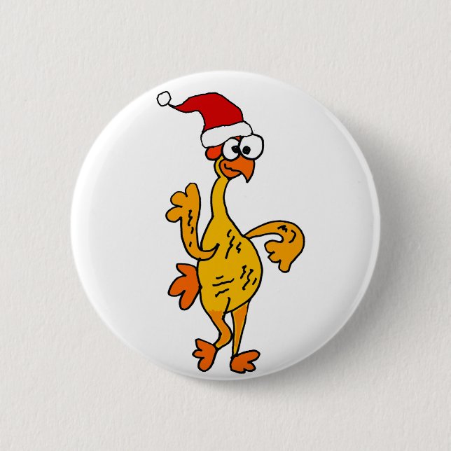 Lustiger Gummihuhn-WeihnachtsCartoon Button (Vorderseite)