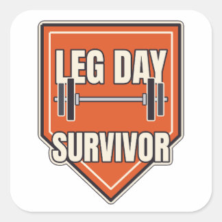 Lustiger Gym-Aufkleber "Leg Day Überlebender" Quadratischer Aufkleber