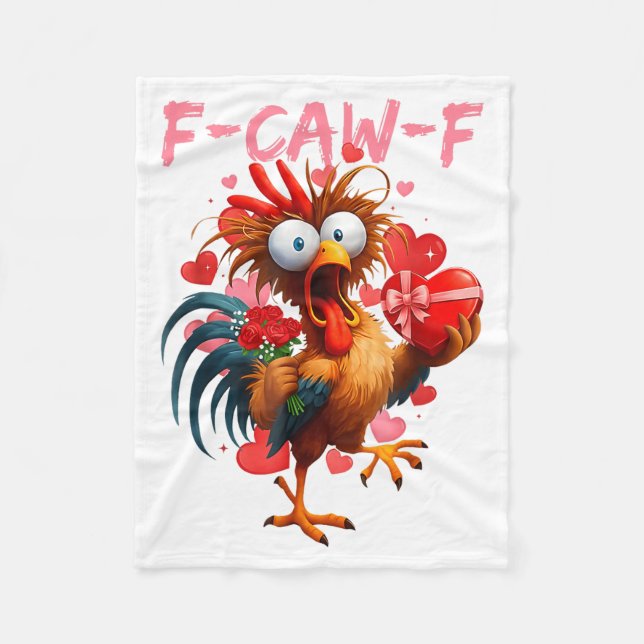 Lustiger Hahn F-caw-f Valentinstag Huhn Fcawf Fleecedecke (Vorderseite)