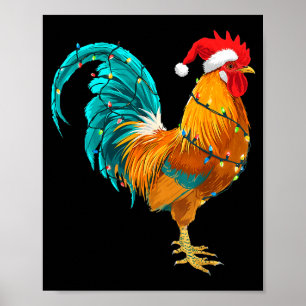 Lustiger Hahn Huhn Weihnachtsmann Weihnachtsbeleuc Poster