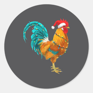 Lustiger Hahn Huhn Weihnachtsmann Weihnachtsbeleuc Runder Aufkleber