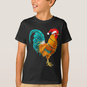 Lustiger Hahn Huhn Weihnachtsmann Weihnachtsbeleuc T-Shirt