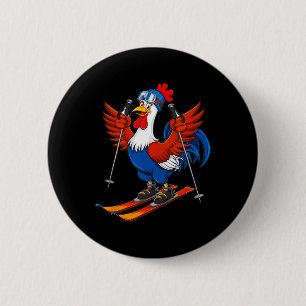 Lustiger Hahn-Ski-Abenteuer-Cartoon  Button