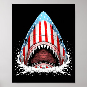 Lustiger Hai amerikanische Flagge jawsome 4. Juli Poster