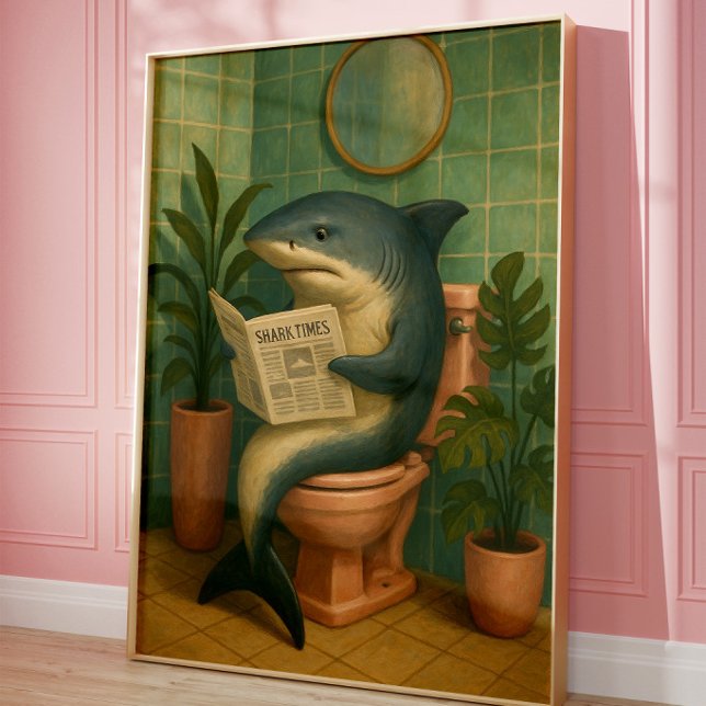 Lustiger Hai-Badezimmer-Wandkunst | Hai liest Nach Poster (Von Creator hochgeladen)