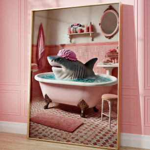 Lustiger Hai in der Badewanne Pinkes Badezimmer Po Poster