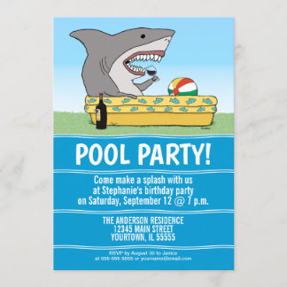 Lustiger Haifisch im Pool-Geburtstags-Party Einladung