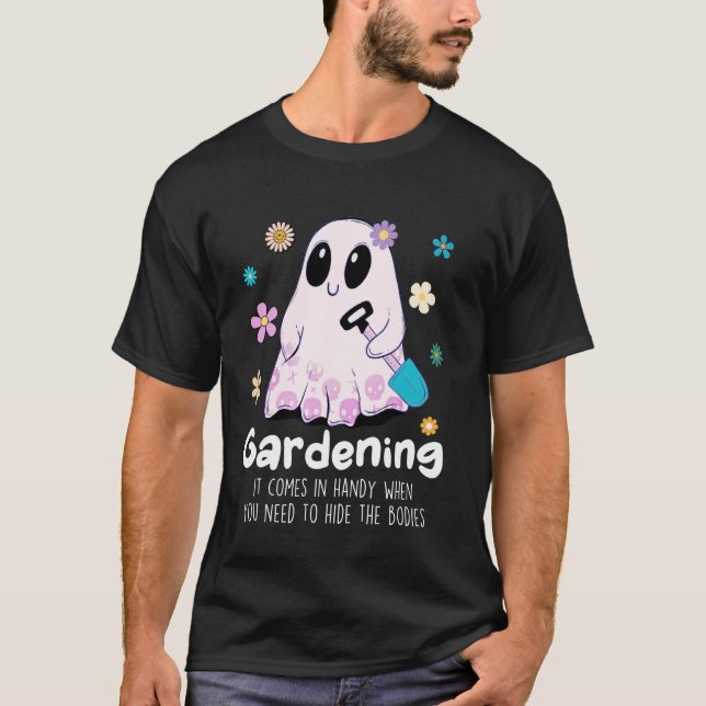 Lustiger Halloween Boo Geist Gärtner Gartenarbeit  T-Shirt (Vorderseite)