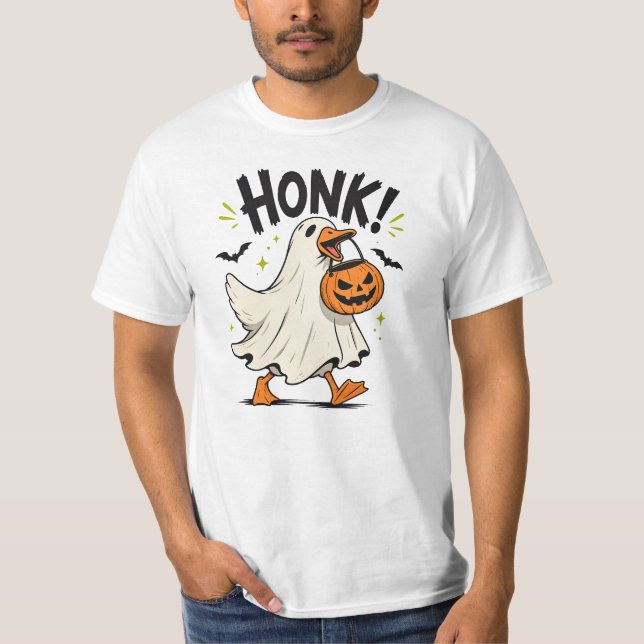 Lustiger Halloween-Gans-Geist T-Shirt (Vorderseite)