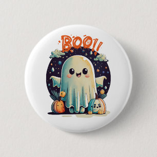 Lustiger Halloween-Geist Boo in der Galaxie Button