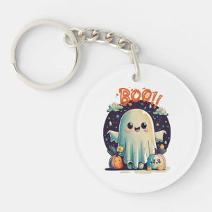 Lustiger Halloween-Geist Boo in der Galaxie Schlüsselanhänger
