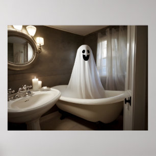 Lustiger Halloween-Geist in der Badezimmer-Toilett Poster