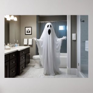 Lustiger Halloween-Geist in der Badezimmer-Toilett Poster