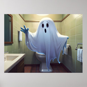 Lustiger Halloween-Geist in der Toilette im Badezi Poster