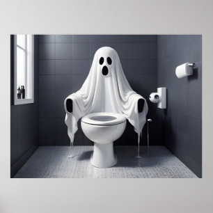 Lustiger Halloween-Geist in der Toilette im Badezi Poster