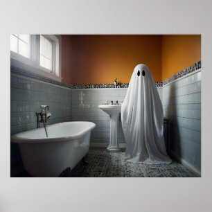 Lustiger Halloween-Geist in der Toilette im Badezi Poster