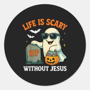 Lustiger Halloween-Geist Leben ist ohne Jesus furc Runder Aufkleber