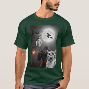 Lustiger Halloween Gruselkatze Geist Bigfoot Kostü T-Shirt