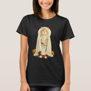 Lustiger Halloween-Katz-Geist Süßer Grusel-Kürbis T-Shirt