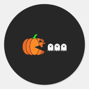 Lustiger Halloween-Kürbis essender Geist, Gamer-Mä Runder Aufkleber