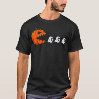 Lustiger Halloween-Kürbis essender Geist Gamer Män T-Shirt