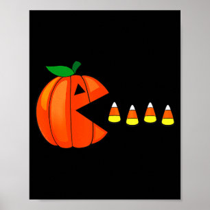 Lustiger Halloween-Kürbis isst Candy Corn Poster