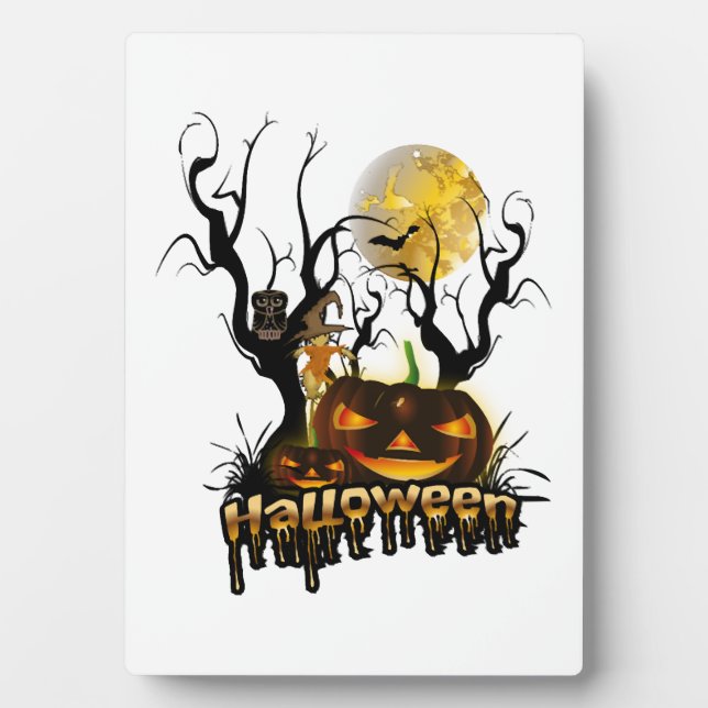 Lustiger Halloween-Kürbis mit Eule Fotoplatte (Vorderseite)