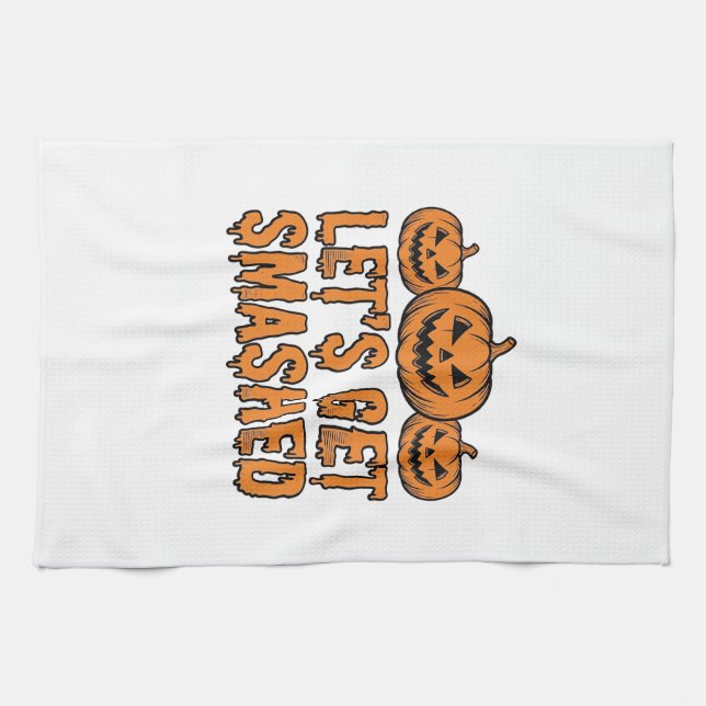 Lustiger Halloween Lasst Uns Zerschmettern Kürbis Geschirrtuch (Horizontal)