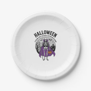 Lustiger Halloween-Mantel-Skeleton-Zitat Vintage-D Pappteller