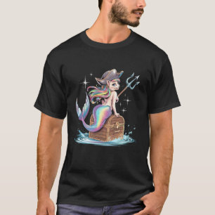 Lustiger Halloween Meerjungfrau Pirat Katze Männer T-Shirt