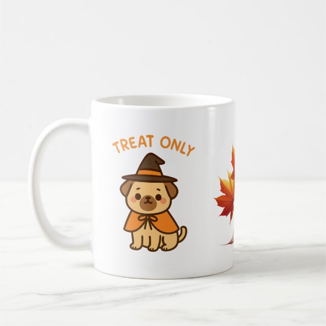 Lustiger Halloween-Mops-Hexen-Kaffeebecher Kaffeetasse (Links)