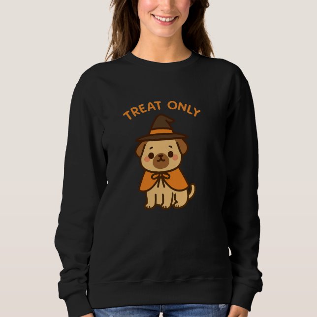 Lustiger Halloween-Mops-Hexen-Pullover für Frauen Sweatshirt (Vorderseite)