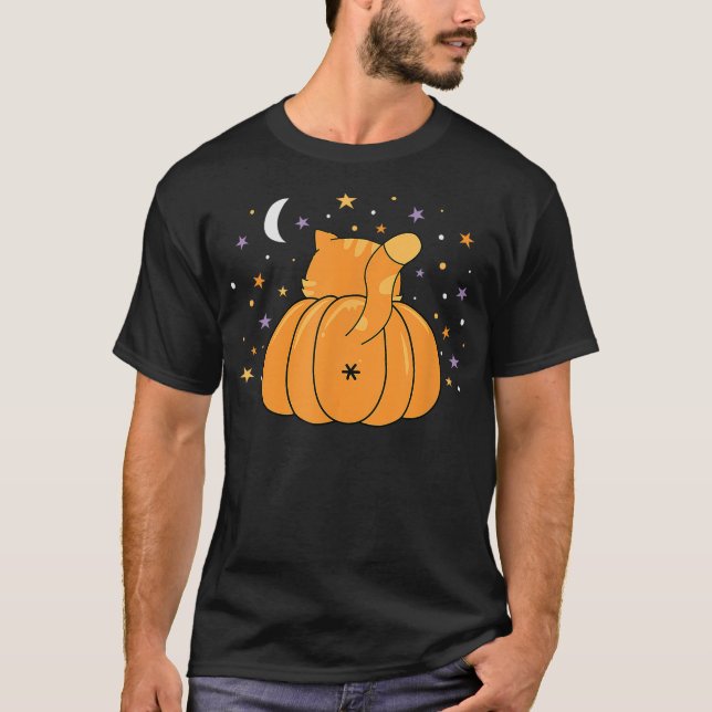 Lustiger Halloween-Orangen-Kürbis-Katzenhintern fü T-Shirt (Vorderseite)
