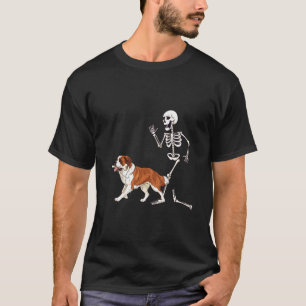 Lustiger Halloween-Sankt-Bernhard und Skelett T-Shirt