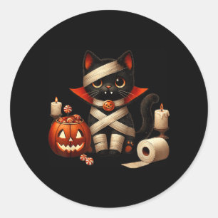 Lustiger Halloween-Schwarzer-Katze-Dracula-Kostüm- Runder Aufkleber