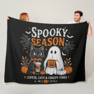 Lustiger Halloween-Schwarzer-Katze-und-Geist-Kaffe Fleecedecke