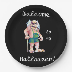 Lustiger Halloween skandinavischer Oger Troll Pappteller