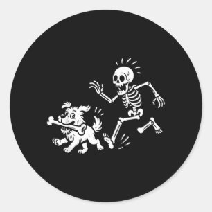 Lustiger Halloween-Skelett jagt Hund Grusel-Saison Runder Aufkleber
