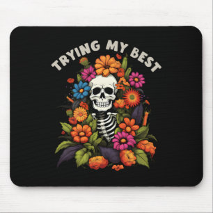 Lustiger Halloween-Skelett-Vintage-Blumen Versuche Mousepad