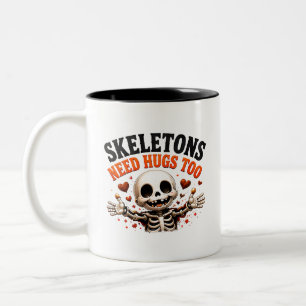 🤍 Lustiger Halloween-Spruch mit Skelett 💀 Zweifarbige Tasse