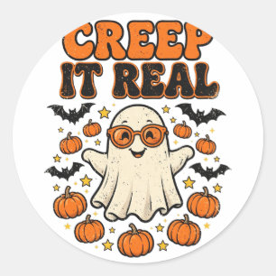Lustiger Halloween-Sticker: Creep it Real Retro-Ge Runder Aufkleber