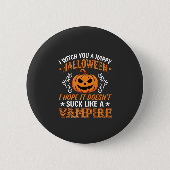 Lustiger Halloween Vampir Kürbis Button (Vorderseite)