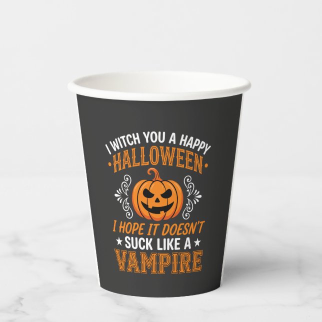 Lustiger Halloween Vampir Kürbis Pappbecher (Vorderseite)