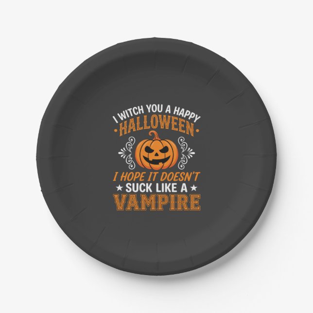 Lustiger Halloween Vampir Kürbis Pappteller (Vorderseite)