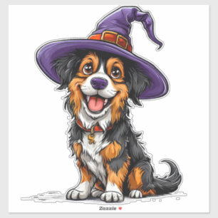 Lustiger Halloween-Welpe im Magierhut-Kostüm Aufkleber