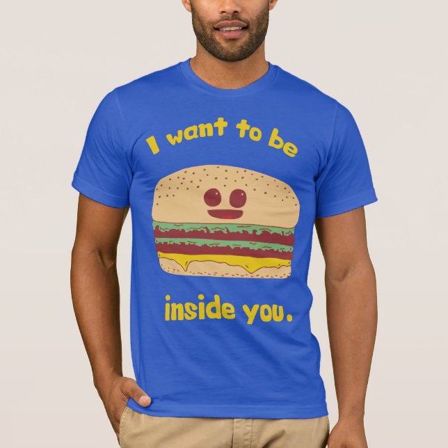 Lustiger Hamburger-Cartoon - ich will, um T-Shirt (Vorderseite)