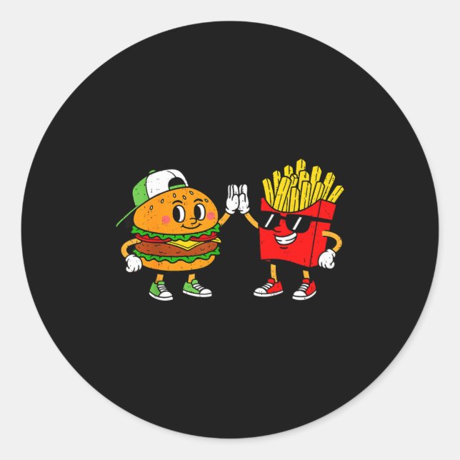 Lustiger Hamburger Pommes Frites Combo Snacks Fast Runder Aufkleber (Vorderseite)