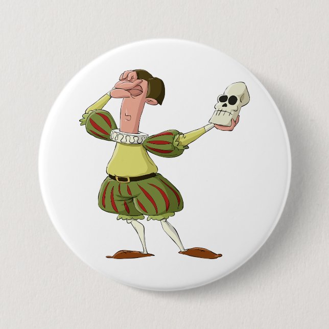 Lustiger Hamlet Shakespeare Schauspieler hält Tote Button (Vorderseite)
