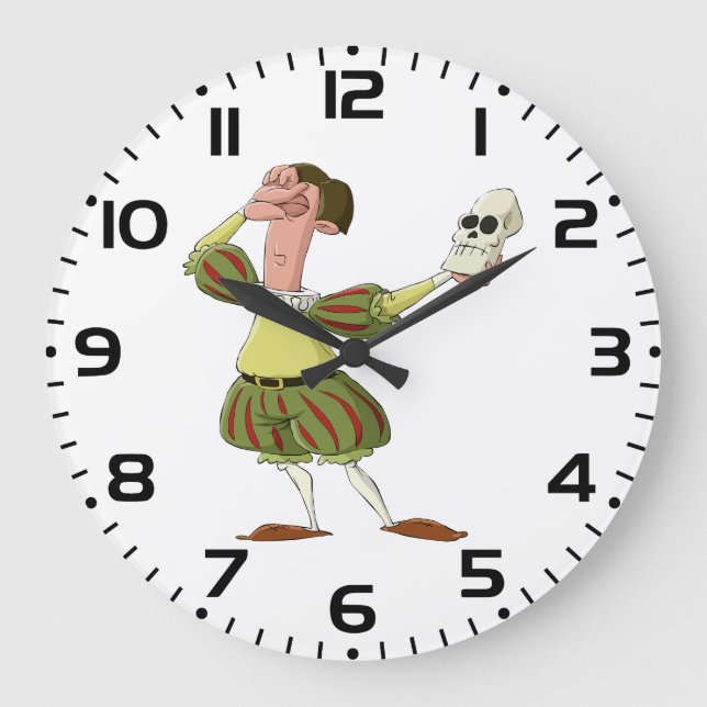 Lustiger Hamlet Shakespeare Schauspieler hält Tote Große Wanduhr (Vorderseite)